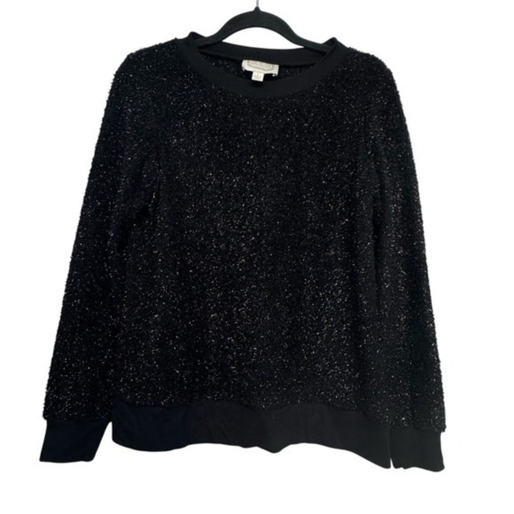 STS Sail to Sable Black Metallic Fuzzy Sweater Small Holiday Party Shimmer Knit‎
